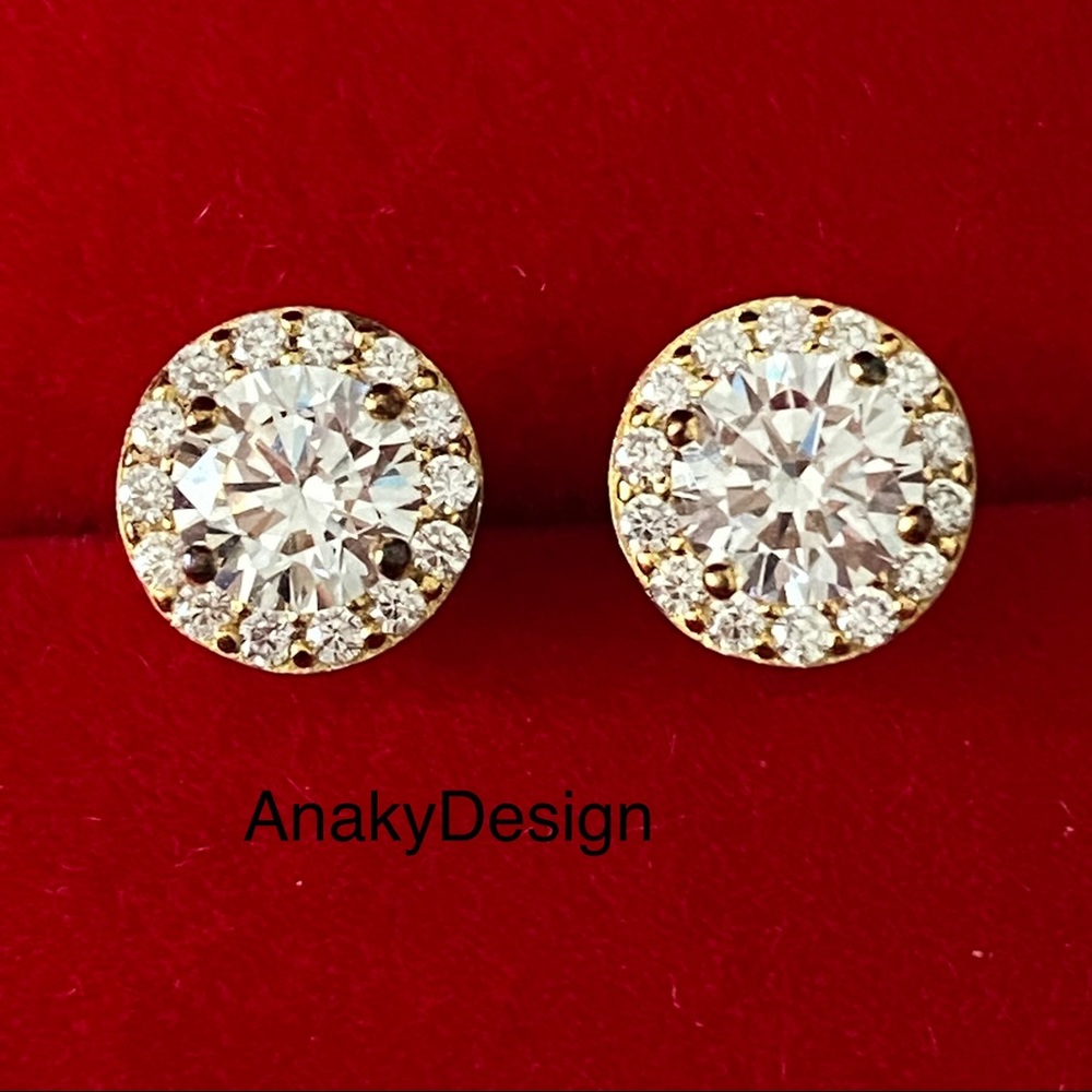 18k yellow gold plated  Diamond stud earrings